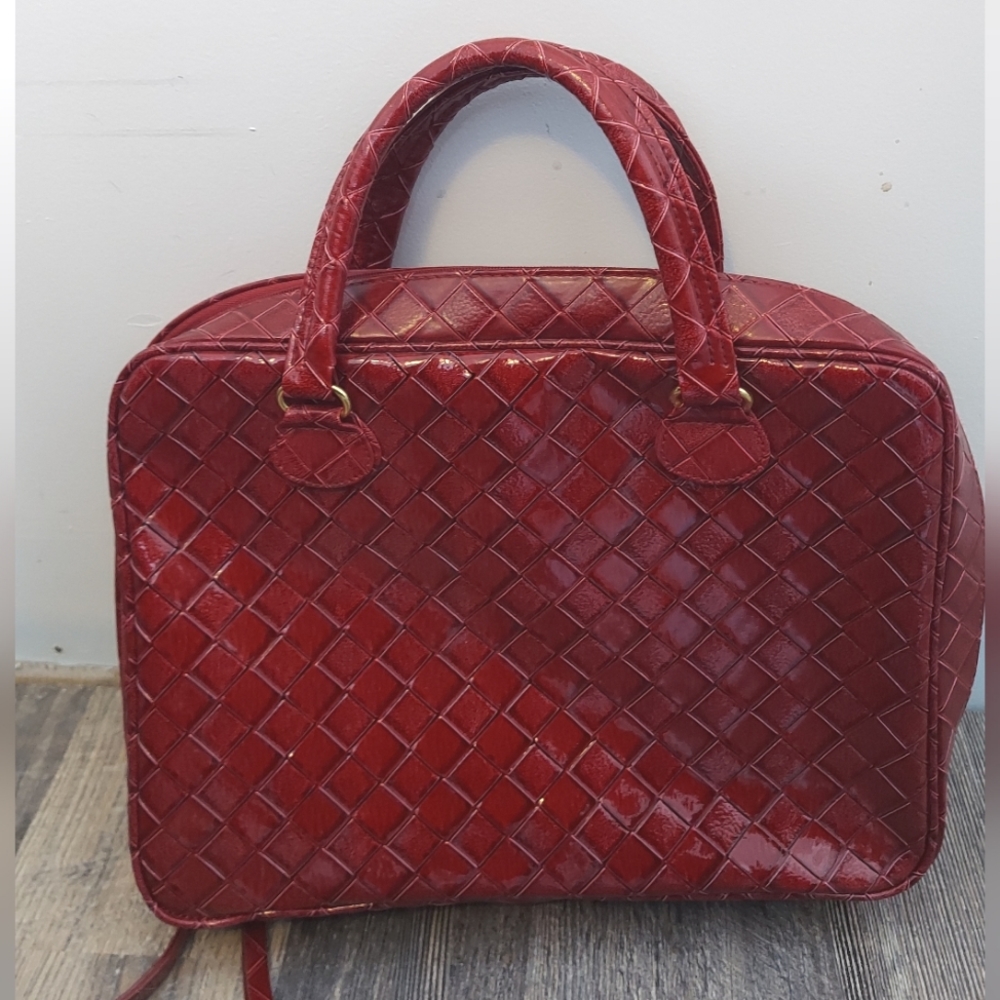 VTG Estee Lauder Red Leather Bag - Picture 2 of 7